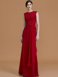 Sheath/Column Jewel Sleeveless Floor-Length Lace Chiffon Bridesmaid Dresses Evening Formal Dress