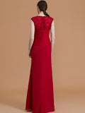 Sheath/Column Jewel Sleeveless Floor-Length Lace Chiffon Bridesmaid Dresses Evening Formal Dress