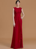 Sheath/Column Jewel Sleeveless Floor-Length Lace Chiffon Bridesmaid Dresses Evening Formal Dress