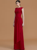 Sheath/Column Jewel Sleeveless Floor-Length Lace Chiffon Bridesmaid Dresses Evening Formal Dress