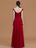 A-Line/Princess V-neck Sleeveless Floor-Length Lace Chiffon Bridesmaid Dresses Evening Dress