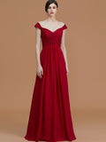A-Line/Princess V-neck Sleeveless Floor-Length Lace Chiffon Bridesmaid Dresses Evening Dress