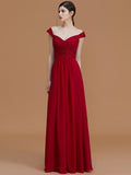 A-Line/Princess V-neck Sleeveless Floor-Length Lace Chiffon Bridesmaid Dresses Evening Dress