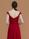A-Line/Princess V-neck Sleeveless Floor-Length Lace Chiffon Bridesmaid Dresses Evening Dress