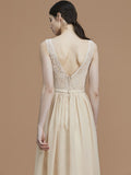 A-Line/Princess V-neck Sleeveless Floor-Length Ruffles Chiffon Bridesmaid Dresses Evening Prom Dress