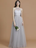 Vestido de dama de honor de tul con volantes, corte A/princesa, sin mangas, hasta el suelo, estilo halter