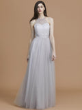 Vestido de dama de honor de tul con volantes, corte A/princesa, sin mangas, hasta el suelo, estilo halter