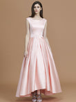 A-Line/Princess Bateau Sleeveless Asymmetrical Ruffles Satin Bridesmaid Dresses Prom Dress