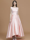 A-Line/Princess Bateau Sleeveless Asymmetrical Ruffles Satin Bridesmaid Dresses Prom Dress