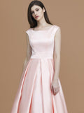 A-Line/Princess Bateau Sleeveless Asymmetrical Ruffles Satin Bridesmaid Dresses Prom Dress