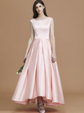 A-Line/Princess Bateau Sleeveless Asymmetrical Ruffles Satin Bridesmaid Dresses Prom Dress