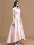 A-Line/Princess Bateau Sleeveless Asymmetrical Ruffles Satin Bridesmaid Dresses Prom Dress