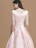 A-Line/Princess Bateau Sleeveless Asymmetrical Ruffles Satin Bridesmaid Dresses Prom Dress