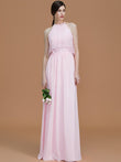 A-Line/Princess Halter Sleeveless Floor-Length Ruffles Chiffon Bridesmaid Dresses Evening Formal Dress