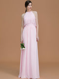 A-Line/Princess Halter Sleeveless Floor-Length Ruffles Chiffon Bridesmaid Dresses Evening Formal Dress