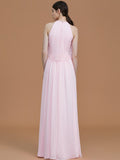 A-Line/Princess Halter Sleeveless Floor-Length Ruffles Chiffon Bridesmaid Dresses Evening Formal Dress