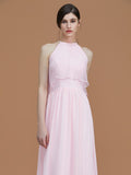 A-Line/Princess Halter Sleeveless Floor-Length Ruffles Chiffon Bridesmaid Dresses Evening Formal Dress