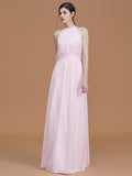 A-Line/Princess Halter Sleeveless Floor-Length Ruffles Chiffon Bridesmaid Dresses Evening Formal Dress
