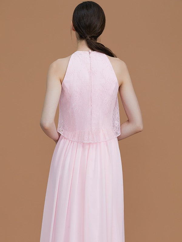 A-Line/Princess Halter Sleeveless Floor-Length Ruffles Chiffon Bridesmaid Dresses Evening Formal Dress