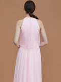 A-Line/Princess Halter Sleeveless Floor-Length Ruffles Chiffon Bridesmaid Dresses Evening Formal Dress
