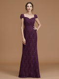 Sheath/Column Sweetheart Short Sleeves Sweep/Brush Train Lace Satin Bridesmaid Dresses Formal Evening Dress