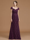 Sheath/Column Sweetheart Short Sleeves Sweep/Brush Train Lace Satin Bridesmaid Dresses Formal Evening Dress