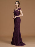 Sheath/Column Sweetheart Short Sleeves Sweep/Brush Train Lace Satin Bridesmaid Dresses Formal Evening Dress