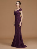 Sheath/Column Sweetheart Short Sleeves Sweep/Brush Train Lace Satin Bridesmaid Dresses Formal Evening Dress