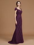 Sheath/Column Sweetheart Short Sleeves Sweep/Brush Train Lace Satin Bridesmaid Dresses Formal Evening Dress