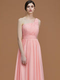 A-Line/Princess One-Shoulder Sleeveless Floor-Length Ruched Chiffon Bridesmaid Dresses Evening Prom Dress