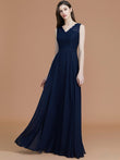 A-Line/Princess V-neck Sleeveless Floor-Length Lace Chiffon Bridesmaid Dresses Evening Prom Dress