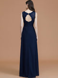 A-Line/Princess V-neck Sleeveless Floor-Length Lace Chiffon Bridesmaid Dresses Evening Prom Dress