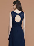 A-Line/Princess V-neck Sleeveless Floor-Length Lace Chiffon Bridesmaid Dresses Evening Prom Dress
