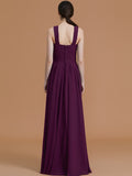 A-Line/Princess Halter Sleeveless Floor-Length Ruched Chiffon Bridesmaid Dresses Evening Prom Dress
