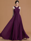 A-Line/Princess Halter Sleeveless Floor-Length Ruched Chiffon Bridesmaid Dresses Evening Prom Dress