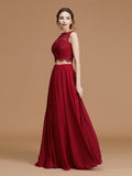A-Linie/Princess-Linie Bateau-Ausschnitt Ärmellos Bodenlang Spitze Chiffon Brautjungfernkleider Abendkleid