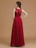 A-Linie/Princess-Linie Bateau-Ausschnitt Ärmellos Bodenlang Spitze Chiffon Brautjungfernkleider Abendkleid