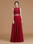 A-Linie/Princess-Linie Bateau-Ausschnitt Ärmellos Bodenlang Spitze Chiffon Brautjungfernkleider Abendkleid