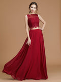 A-Linie/Princess-Linie Bateau-Ausschnitt Ärmellos Bodenlang Spitze Chiffon Brautjungfernkleider Abendkleid