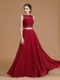 A-Linie/Princess-Linie Bateau-Ausschnitt Ärmellos Bodenlang Spitze Chiffon Brautjungfernkleider Abendkleid