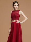 A-Linie/Princess-Linie Bateau-Ausschnitt Ärmellos Bodenlang Spitze Chiffon Brautjungfernkleider Abendkleid