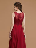 A-Linie/Princess-Linie Bateau-Ausschnitt Ärmellos Bodenlang Spitze Chiffon Brautjungfernkleider Abendkleid