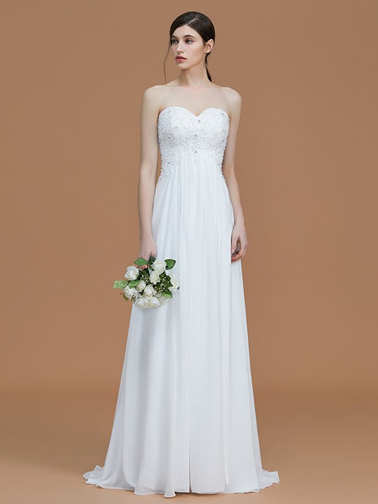 A-Line/Princess Sweetheart Sleeveless Sweep/Brush Train Beading Chiffon Bridesmaid Dresses Evening Prom Dress