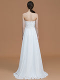 A-Line/Princess Sweetheart Sleeveless Sweep/Brush Train Beading Chiffon Bridesmaid Dresses Evening Prom Dress