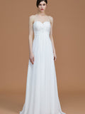 A-Line/Princess Sweetheart Sleeveless Sweep/Brush Train Beading Chiffon Bridesmaid Dresses Evening Prom Dress