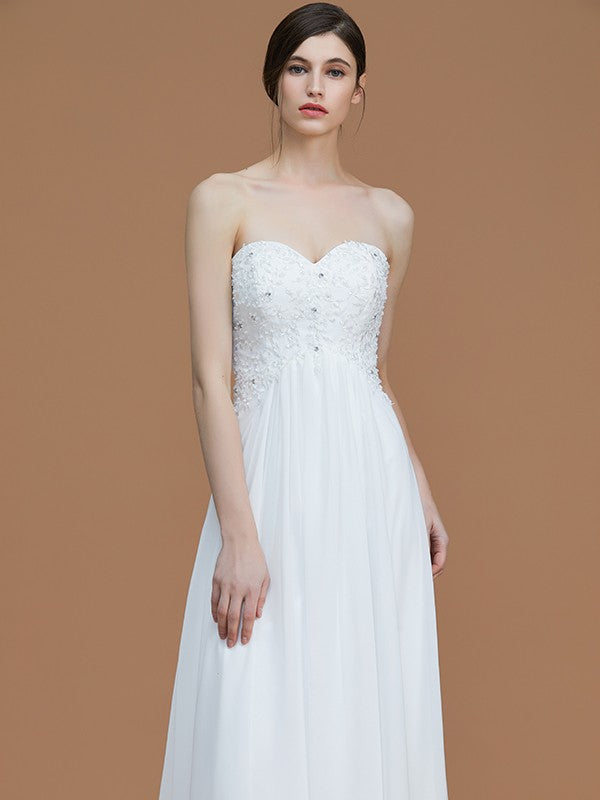 A-Line/Princess Sweetheart Sleeveless Sweep/Brush Train Beading Chiffon Bridesmaid Dresses Evening Prom Dress