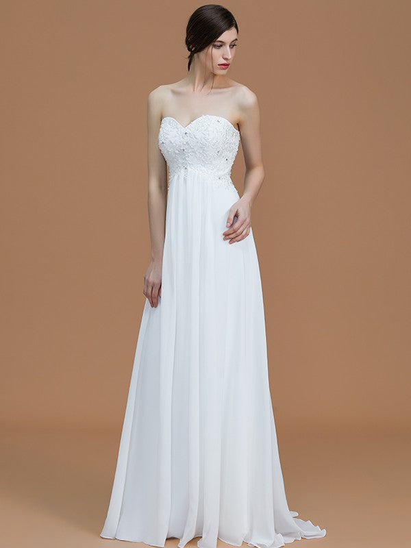 A-Line/Princess Sweetheart Sleeveless Sweep/Brush Train Beading Chiffon Bridesmaid Dresses Evening Prom Dress