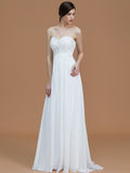A-Line/Princess Sweetheart Sleeveless Sweep/Brush Train Beading Chiffon Bridesmaid Dresses Evening Prom Dress