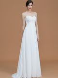 A-Line/Princess Sweetheart Sleeveless Sweep/Brush Train Beading Chiffon Bridesmaid Dresses Evening Prom Dress
