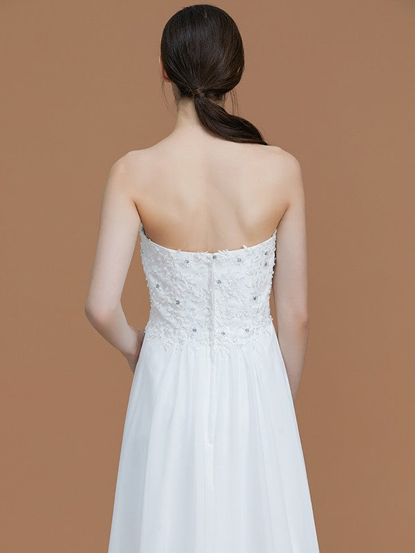 A-Line/Princess Sweetheart Sleeveless Sweep/Brush Train Beading Chiffon Bridesmaid Dresses Evening Prom Dress